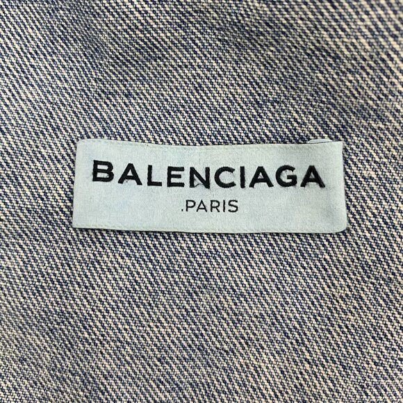 Balenciaga Deep Blue Washed Denim Jacket Lapel Single-Breasted Long Sleeves Cott - Picture 2 of 8